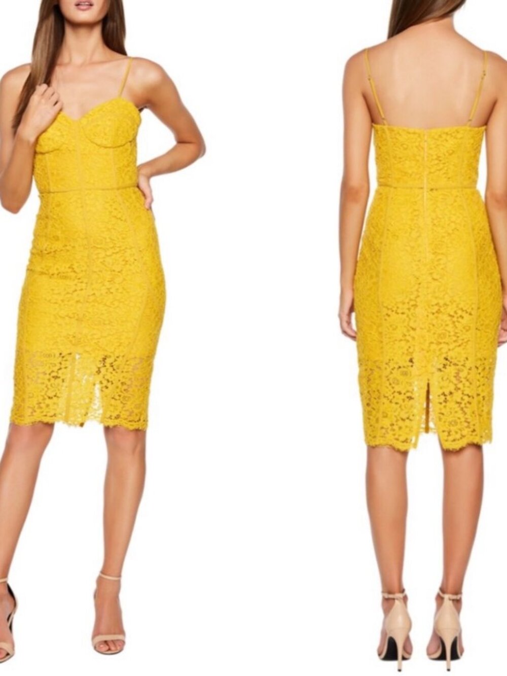 NEW Bardot Sophia Lace Dress Mustard US 12 yellow midi strap slit